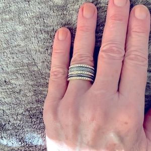 Henri Bendel stack ring size 9 gold/fun medal with clear Swarovski crystals